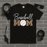 Baseball Mom - Leopard Print Cursive Script T-Shirt