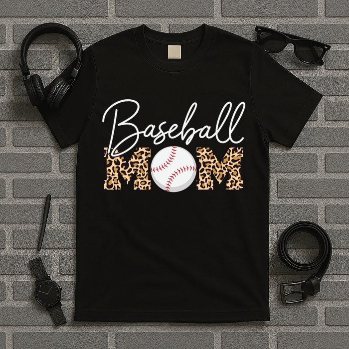 Baseball Mom - Leopard Print Cursive Script T-Shirt