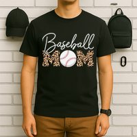 Baseball Mom - Leopard Print Cursive Script T-Shirt