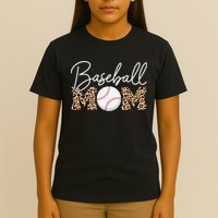 Baseball Mom - Leopard Print Cursive Script T-Shirt