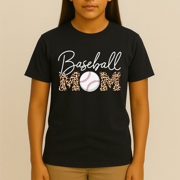 Baseball Mom - Leopard Print Cursive Script T-Shirt