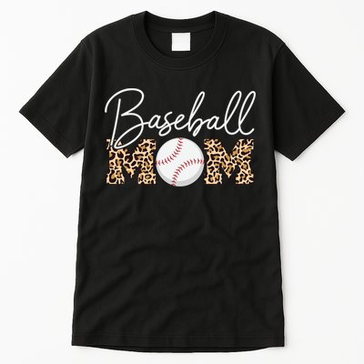 Baseball Mom - Leopard Print Cursive Script Tall T-Shirt