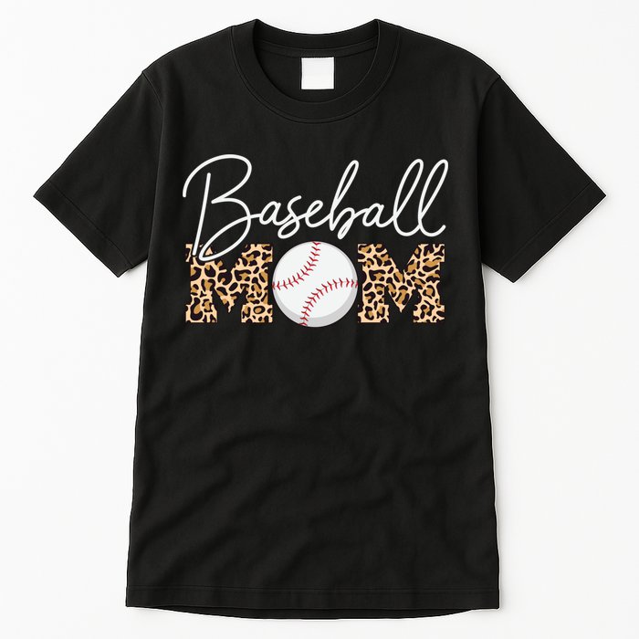 Baseball Mom - Leopard Print Cursive Script Tall T-Shirt