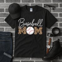 Baseball Mom - Leopard Print Cursive Script Tall T-Shirt