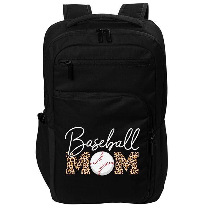 Baseball Mom - Leopard Print Cursive Script Impact Tech Backpack