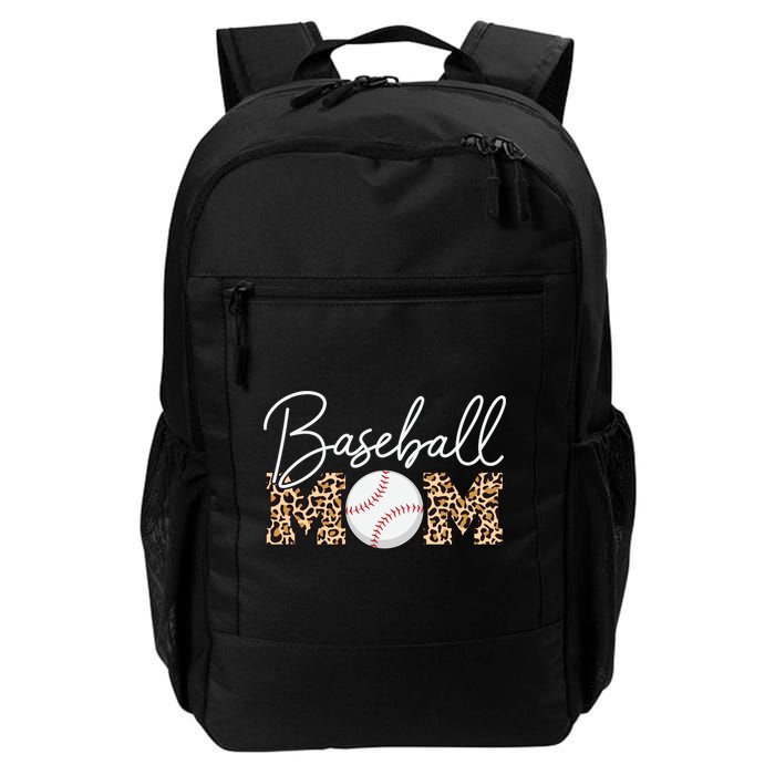 Baseball Mom - Leopard Print Cursive Script Daily Commute Backpack