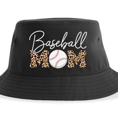 Baseball Mom - Leopard Print Cursive Script Sustainable Bucket Hat