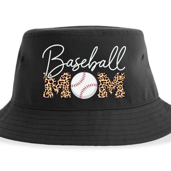Baseball Mom - Leopard Print Cursive Script Sustainable Bucket Hat