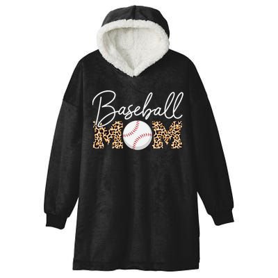Baseball Mom - Leopard Print Cursive Script Hooded Wearable Blanket