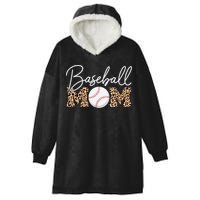 Baseball Mom - Leopard Print Cursive Script Hooded Wearable Blanket