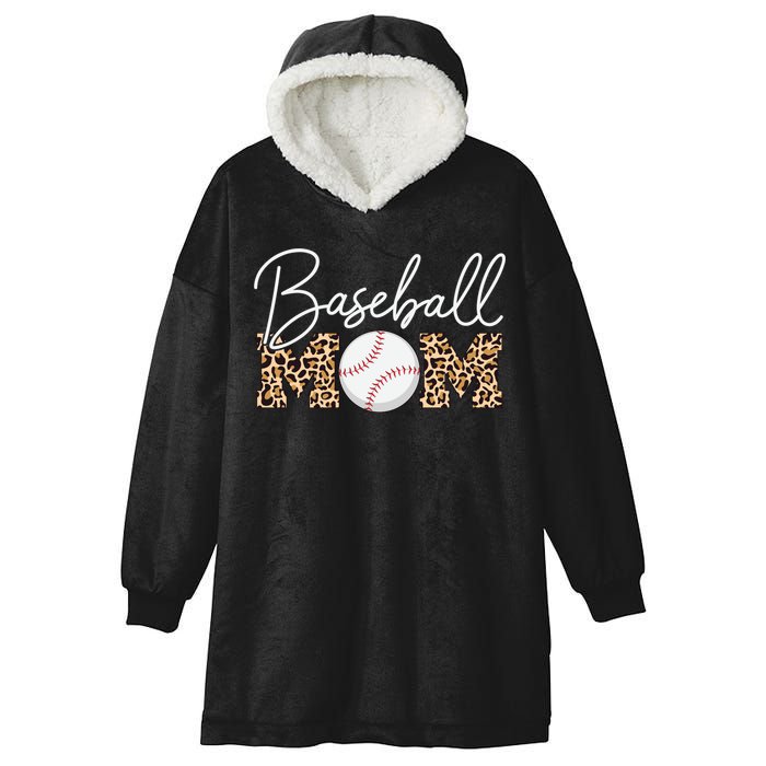 Baseball Mom - Leopard Print Cursive Script Hooded Wearable Blanket