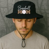 Baseball Mom - Leopard Print Cursive Script Bucket Hat