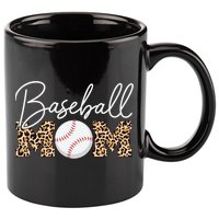 Baseball Mom - Leopard Print Cursive Script 11oz C Handle Ceramic Mug