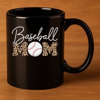 Baseball Mom - Leopard Print Cursive Script 11oz C Handle Ceramic Mug