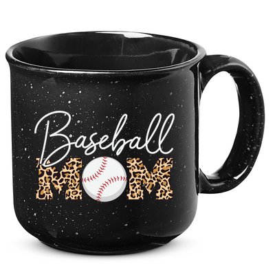 Baseball Mom - Leopard Print Cursive Script 15oz Campfire Ceramic Mug