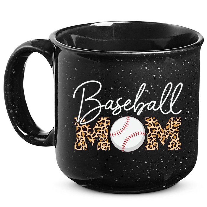 Baseball Mom - Leopard Print Cursive Script 15oz Campfire Ceramic Mug