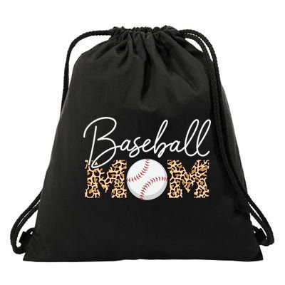 Baseball Mom - Leopard Print Cursive Script Drawstring Bag
