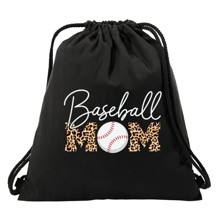 Baseball Mom - Leopard Print Cursive Script Drawstring Bag