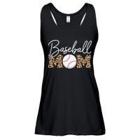 Baseball Mom - Leopard Print Cursive Script Ladies Essential Flowy Tank