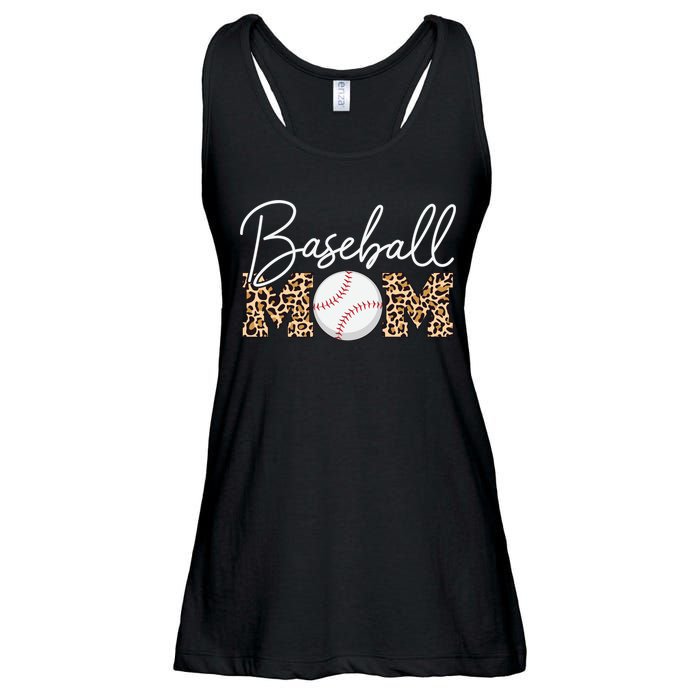 Baseball Mom - Leopard Print Cursive Script Ladies Essential Flowy Tank
