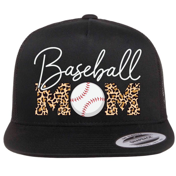 Baseball Mom - Leopard Print Cursive Script Flatbill Hat