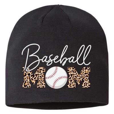 Baseball Mom - Leopard Print Cursive Script Sustainable Beanie