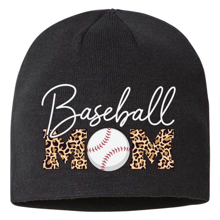 Baseball Mom - Leopard Print Cursive Script Sustainable Beanie