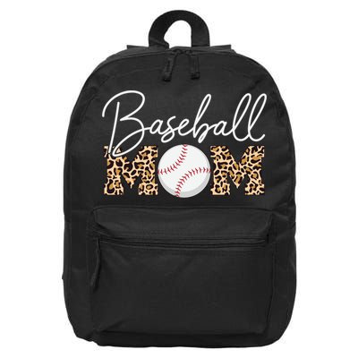 Baseball Mom - Leopard Print Cursive Script 16 in Basic Backpack