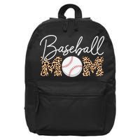 Baseball Mom - Leopard Print Cursive Script 16 in Basic Backpack