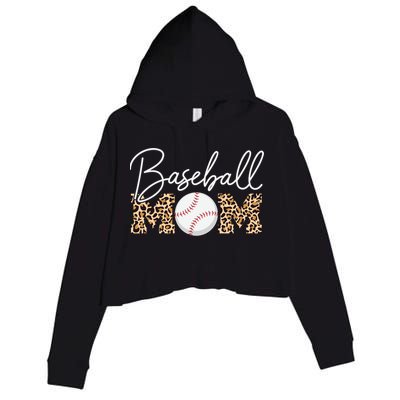 Baseball Mom - Leopard Print Cursive Script Crop Fleece Hoodie