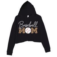Baseball Mom - Leopard Print Cursive Script Crop Fleece Hoodie