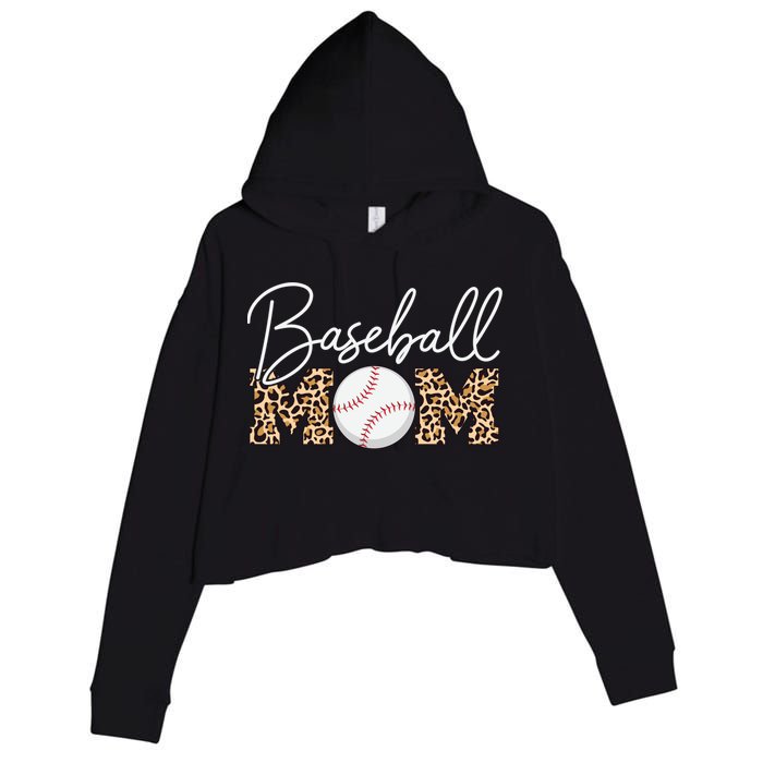 Baseball Mom - Leopard Print Cursive Script Crop Fleece Hoodie