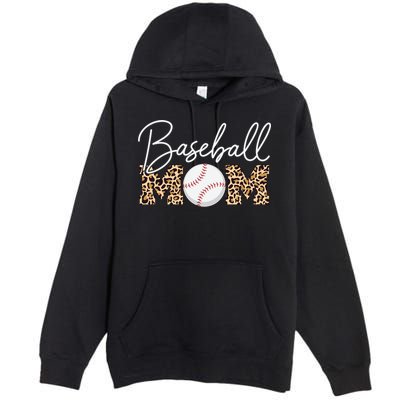 Baseball Mom - Leopard Print Cursive Script Premium Pullover Hoodie