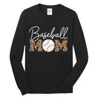 Baseball Mom - Leopard Print Cursive Script Tall Long Sleeve T-Shirt