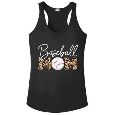 Baseball Mom - Leopard Print Cursive Script Ladies PosiCharge Competitor Racerback Tank