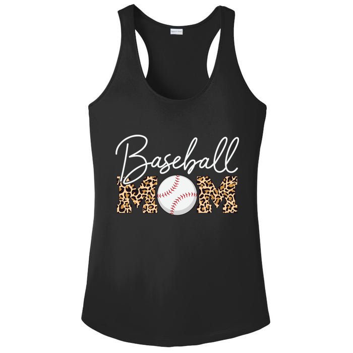 Baseball Mom - Leopard Print Cursive Script Ladies PosiCharge Competitor Racerback Tank