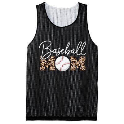 Baseball Mom - Leopard Print Cursive Script Mesh Reversible Basketball Jersey Tank