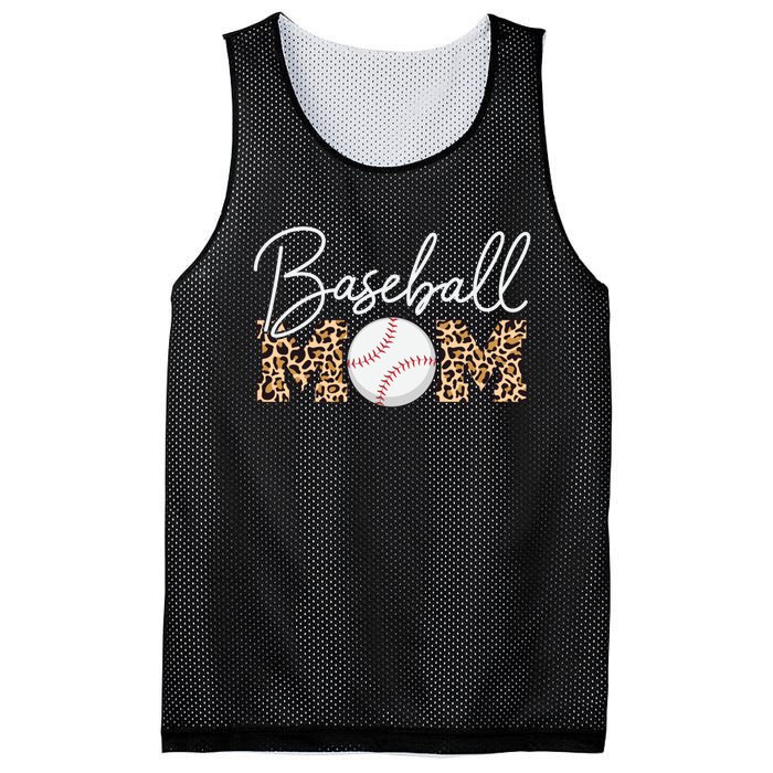 Baseball Mom - Leopard Print Cursive Script Mesh Reversible Basketball Jersey Tank