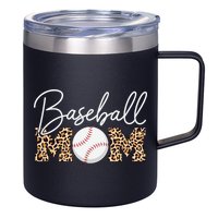 Baseball Mom - Leopard Print Cursive Script 12oz Stainless Steel Coffee Mug