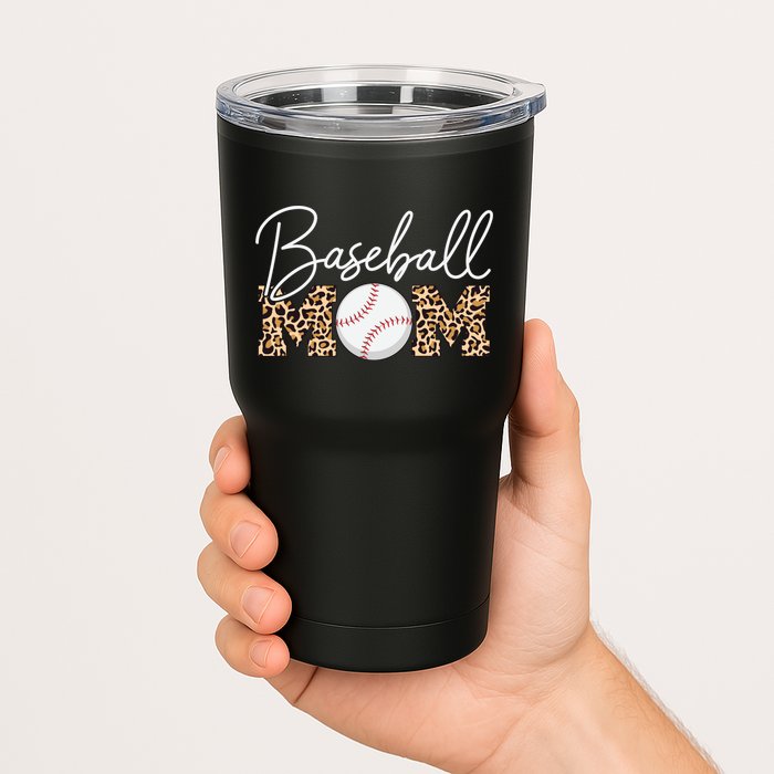 Baseball Mom - Leopard Print Cursive Script Tumbler
