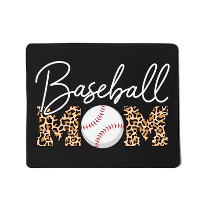 Baseball Mom - Leopard Print Cursive Script Mousepad