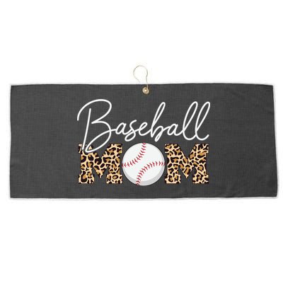 Baseball Mom - Leopard Print Cursive Script Large Microfiber Waffle Golf Towel