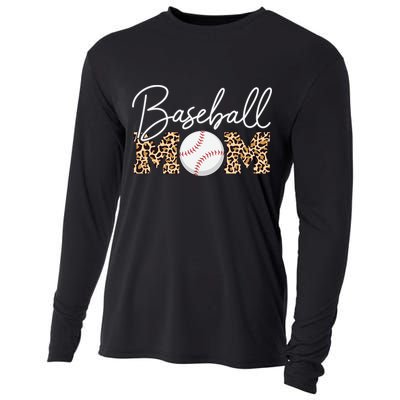 Baseball Mom - Leopard Print Cursive Script Cooling Performance Long Sleeve Crew