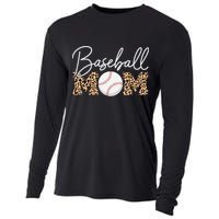Baseball Mom - Leopard Print Cursive Script Cooling Performance Long Sleeve Crew