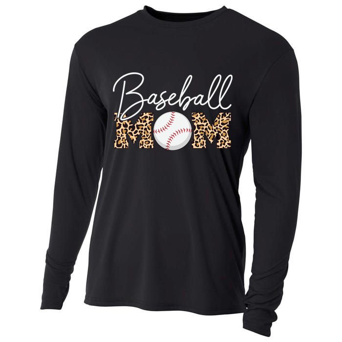 Baseball Mom - Leopard Print Cursive Script Cooling Performance Long Sleeve Crew