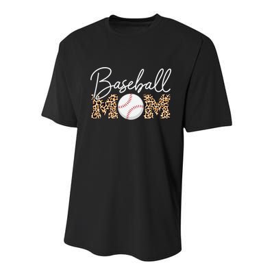 Baseball Mom - Leopard Print Cursive Script Youth Performance Sprint T-Shirt