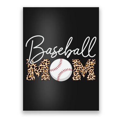 Baseball Mom - Leopard Print Cursive Script Poster