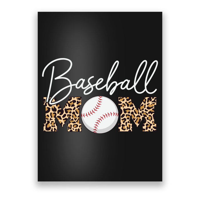 Baseball Mom - Leopard Print Cursive Script Poster