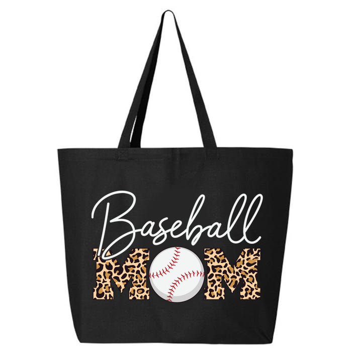 Baseball Mom - Leopard Print Cursive Script 25L Jumbo Tote