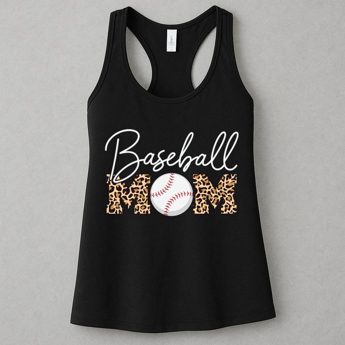 Baseball Mom - Leopard Print Cursive Script Womens Tank Top